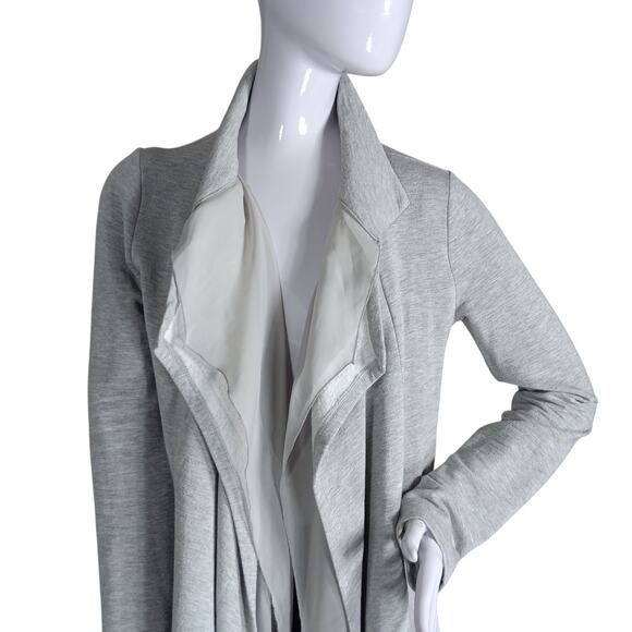 90 Degree Cascade Open Cardigan Size Small Gray Long Sleeve Attached Sheer Layer - Picture 2 of 8